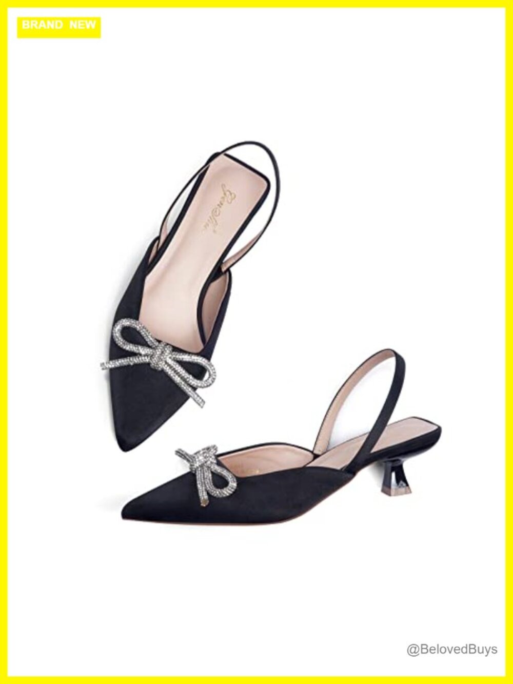 Rhinestone Bow Slingback Kitten Heel Pumps Pointed Toe Wedding Dress Shoes